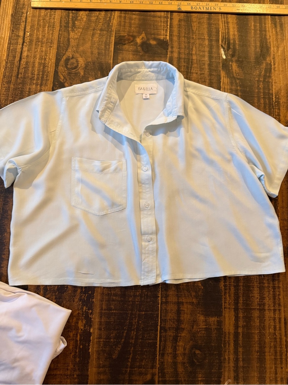Isa & Ella Cropped Button-Down Shirt in Light Blue